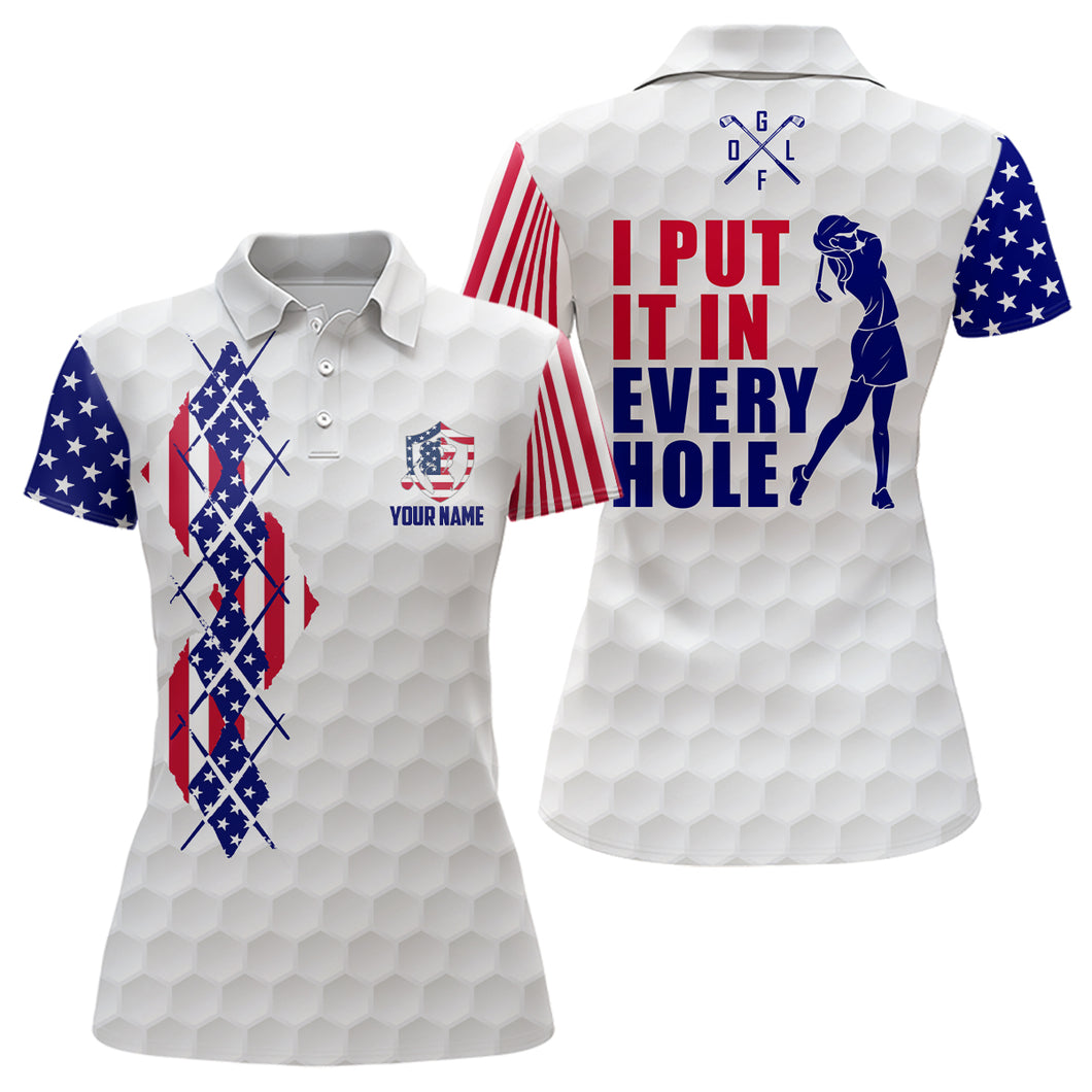 American Flag Argyle Womens Golf Polo Shirts Personalized Patriotic Us Golf Shirts For Women LDT0205