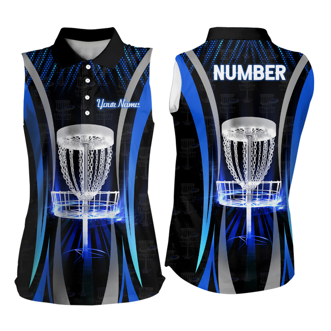 Blue Womens Cool Disc Golf Sleeveless Polos Custom Name And Number Golf Shirts For Women Golf Gifts LDT0210