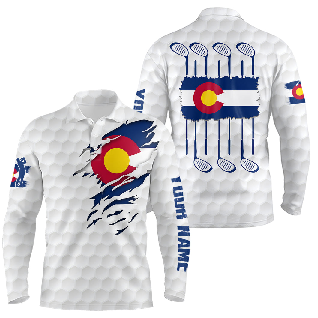 Colorado Flag Golf Pattern White Mens Polo Shirt Custom Golf Shirts For Men Patriotic Golf Gifts LDT0785