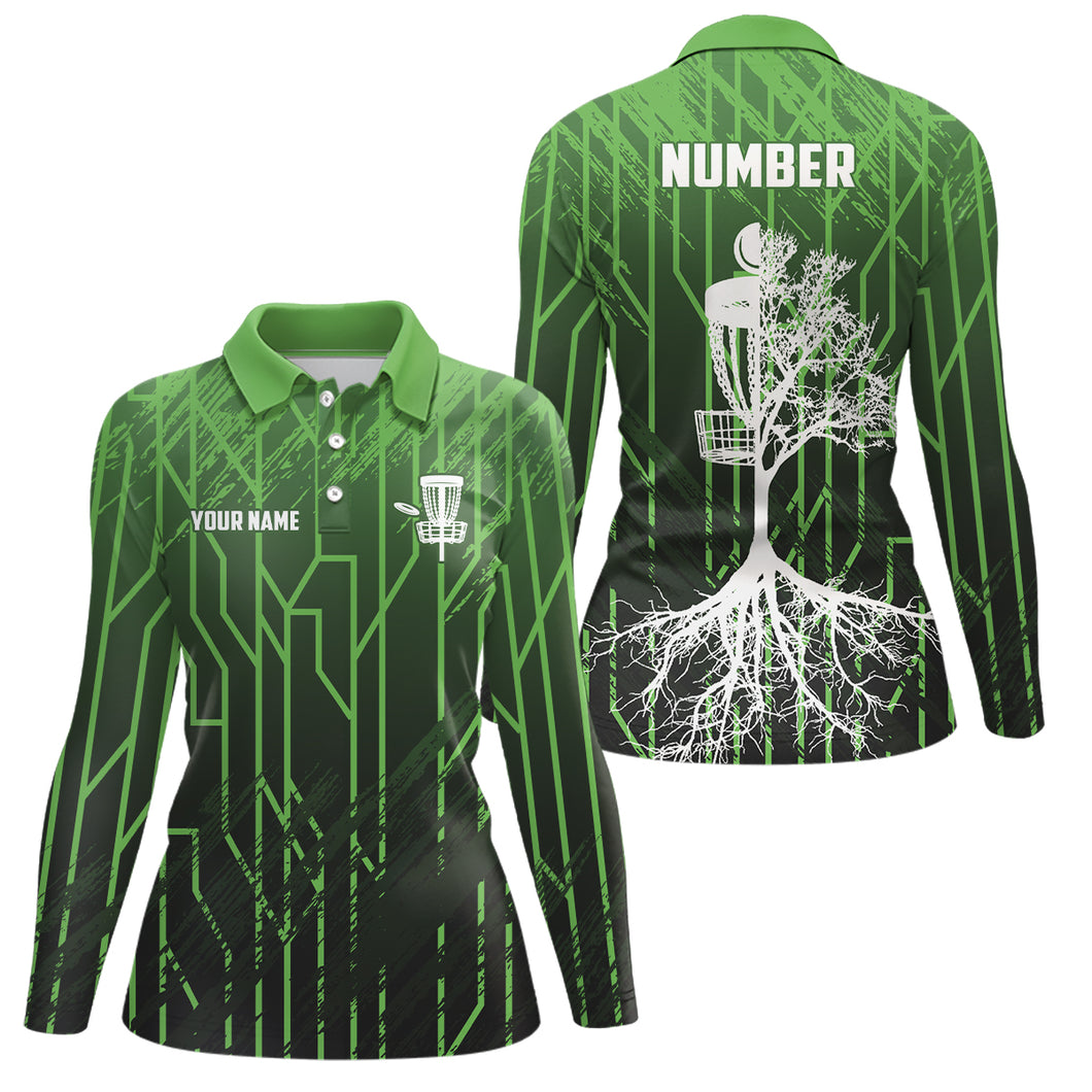 Green Womens Disc Golf Polo Shirt Custom Number Disc Golf Tops For Women Disc Golf Basket LDT1012