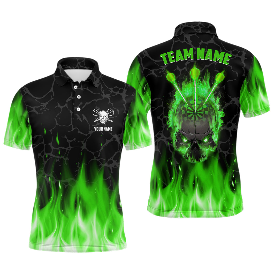 Green Flame Skull Mens Darts Polo Shirt Custom Scary Darts Shirt For Men Dart Jerseys LDT1423