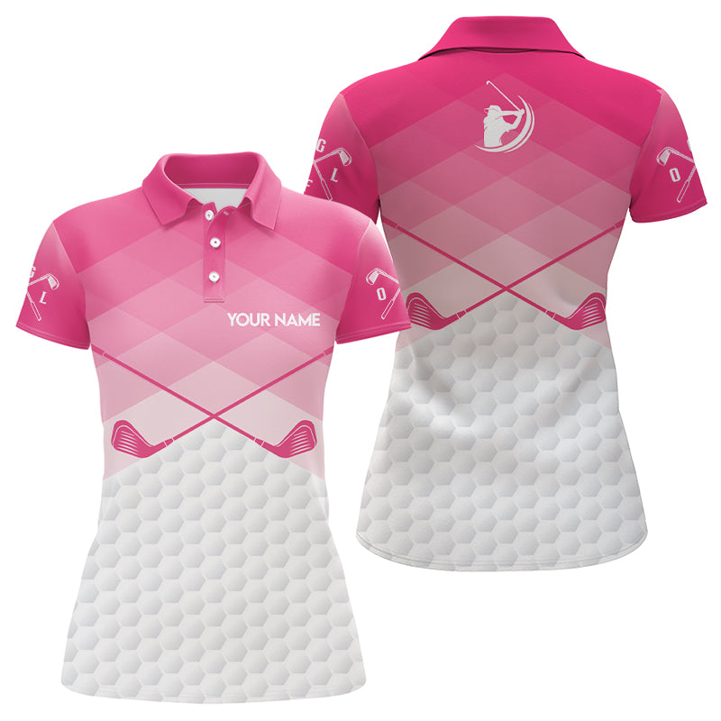 Pink Argyle Pattern Golf Polo Shirts Custom Golf Clubs Golf Attire For Women, Golfer Gifts LDT0021