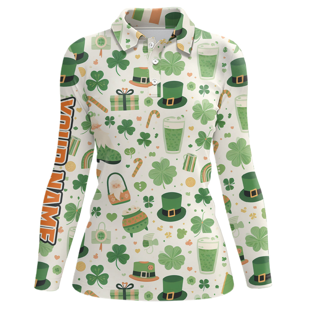 St Patrick Day Seamless Womens Golf Polo Shirts Custom Green Golf Shirts For Women Golf Gifts LDT1313