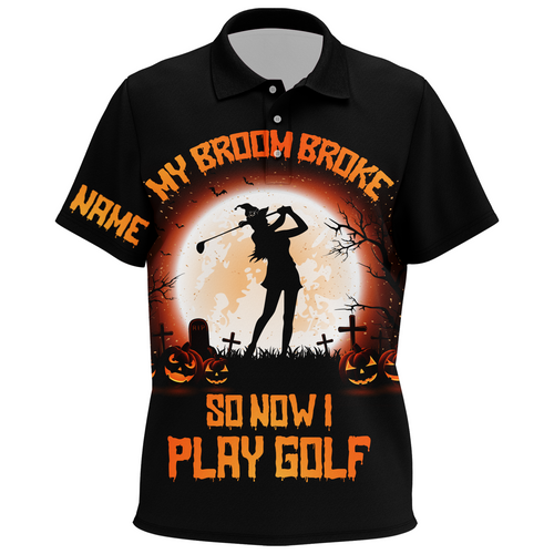 My Broom Broke So Now I Golf Orange Halloween Kids Polo Shirts Witch Scary Golf Gifts For Kid LDT0372
