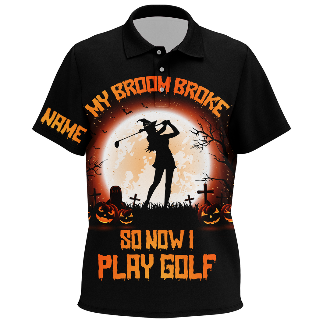 My Broom Broke So Now I Golf Orange Halloween Kids Polo Shirts Witch Scary Golf Gifts For Kid LDT0372