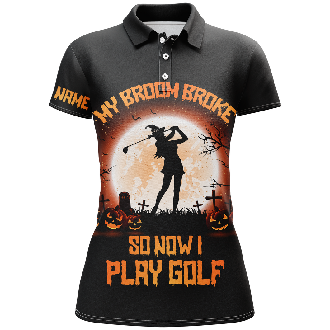 My Broom Broke So Now I Golf Orange Halloween Polo Shirts Witch Scary Golf Gifts For Women LDT0372
