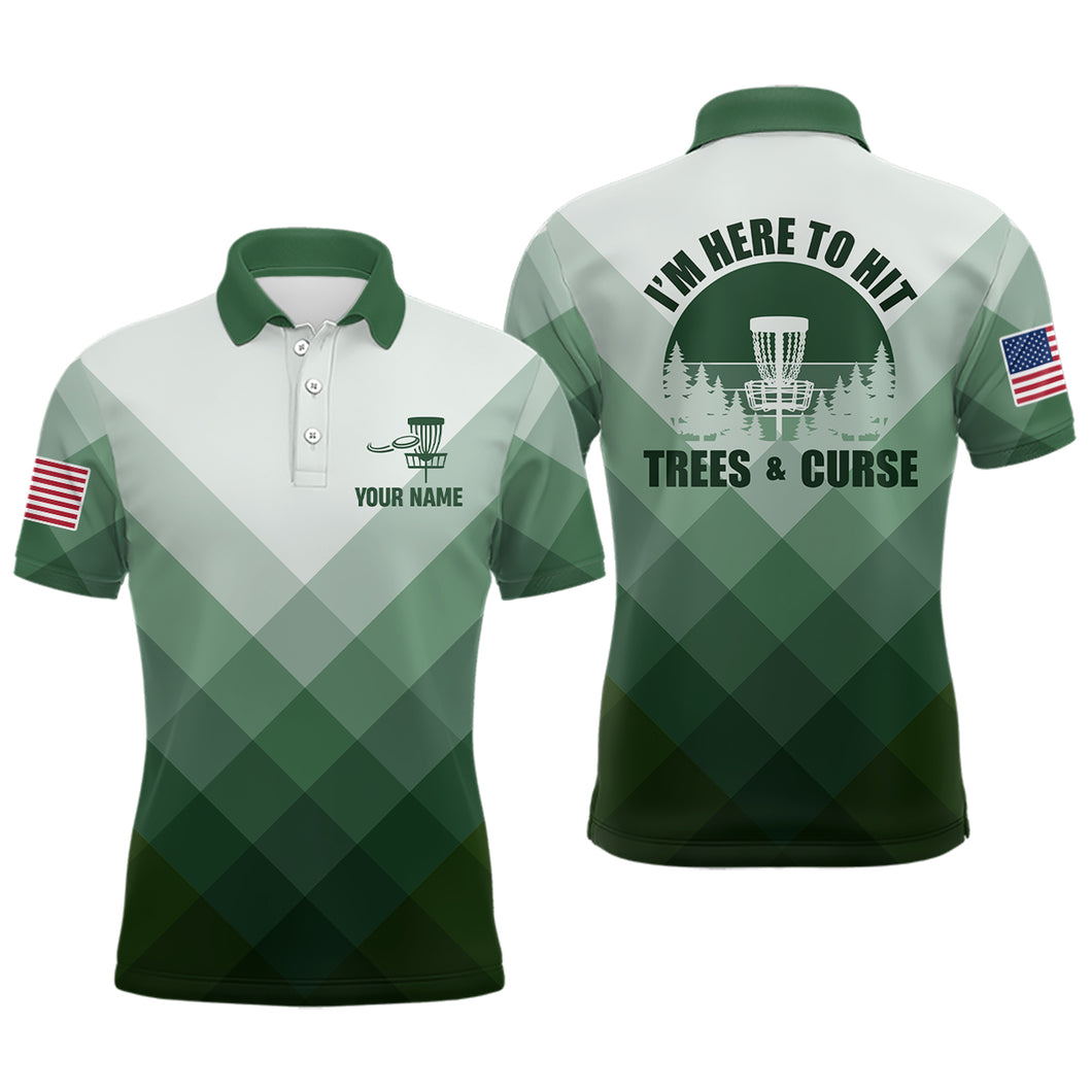 I'm Here To Hit Trees & Curse Green Mens Disc Golf Shirt Custom Geometric Disc Golf Tops For Men LDT0516