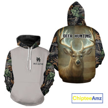 Load image into Gallery viewer, Deer Hunting American Flag Camo Hoodie, Long Sleeve Shirt – Buck Head Graphic NHT01