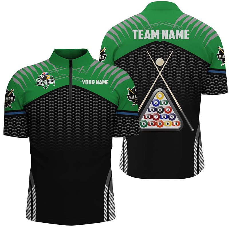 Personalized Sport Green 8 Ball Billiard 3D Quarter-Zip Shirts For Men, Pool Billiard Balls Jerseys VHM1027