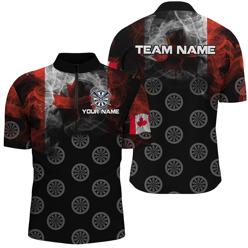 Personalized Smoke Canada Flag Dart Quarter-Zip Shirts, Patriotic Darts Shirts For Men Dart Jerseys VHM1104