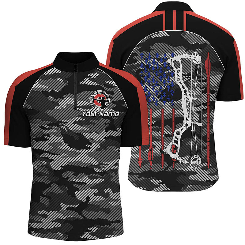 Personalized Camouflage US Flag Archery Quarter-Zip Shirts For Men, American Arrow Archery Jerseys VHM0735
