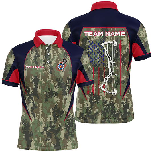 Personalized US Flag Camouflage Archery Polo Shirts For Men Archery Jerseys Custom Archery Shirts VHM1140
