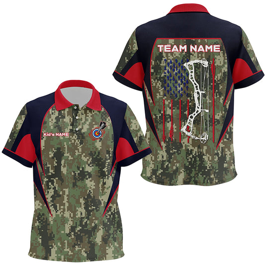 Personalized US Flag Camouflage Archery Polo Shirts For Kids Archery Jerseys Custom Archery Shirts VHM1140