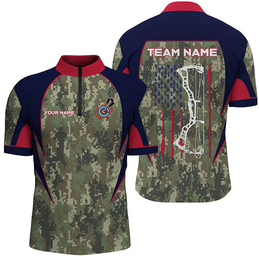 Personalized US Flag Camouflage Archery Quarter-Zip Shirts For Men Custom Archery Team Jerseys VHM1140