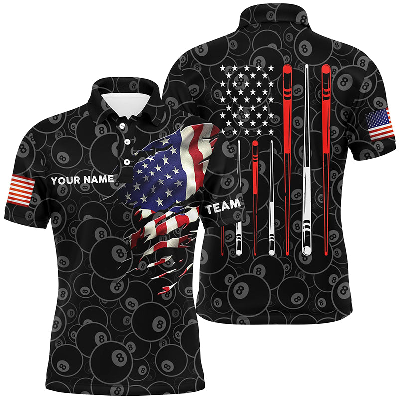 Personalized US Flag 8 Ball Billiard Polo Shirts For Men, Custom US Flag Sticks Billiard Shirts VHM0771