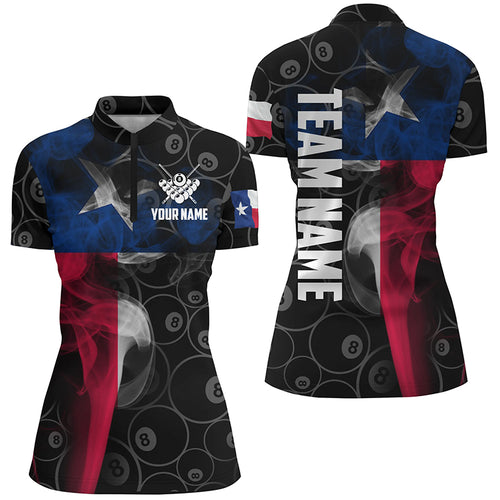 Personalized Vintage Smoke Texas Flag Billiard Quarter-Zip Shirts For Women, 8 Ball Team Jerseys VHM0614