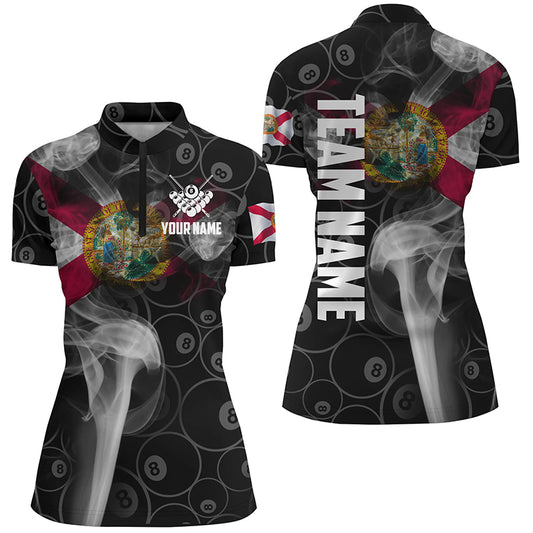 Personalized Vintage Smoke Florida Flag Billiard Quarter-Zip Shirts For Women, 8 Ball Team Jerseys VHM0615
