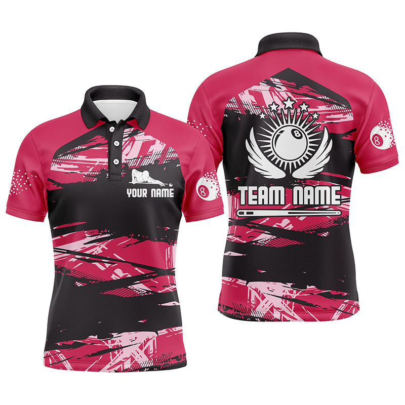 Personalized Pink Billiard 8 Ball Pool 3D Polo Shirts For Men, Custom Name Funny Billiard Jerseys VHM0031