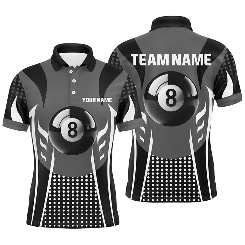 Personalized White Black 8 Ball Billiard 3D Polo Shirts For Men, Sport Billiard 8 Ball Pool Jerseys VHM1039