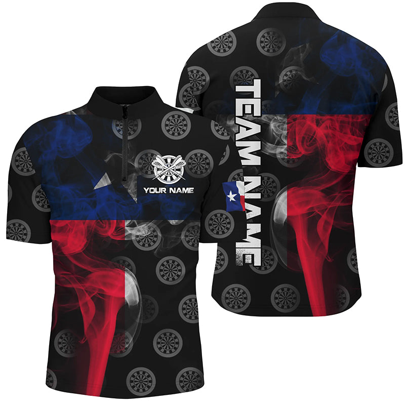 Personalized Smoke Texas Flag Dart Quarter-Zip Shirts, Patriotic Darts Shirts For Men Dart Jerseys VHM1099