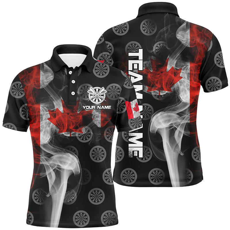 Personalized Smoke Canada Flag Dart Polo Shirts, Custom Patriotic Darts Shirts For Men Dart Jerseys VHM1101