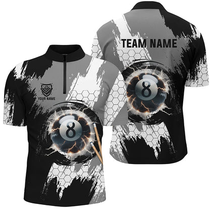 Personalized Black Grey Lightning 8 Ball Billiards 3D Shirts For Men 8 Ball Pool Team Jerseys VHM1175