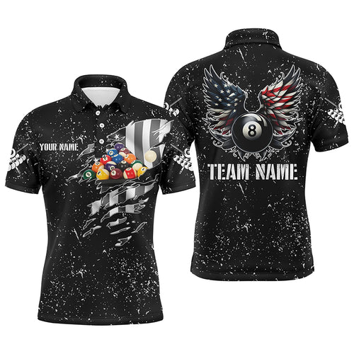 Personalized US Flag Billiard Balls 3D Polo Shirts For Men, Funny Billiard 8 Ball Wings Jerseys VHM1001