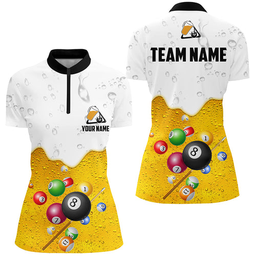 Personalized Beer And Billiard Balls 3D Quarter-Zip Shirts For Women, Funny Billiard Team Shirts VHM0496