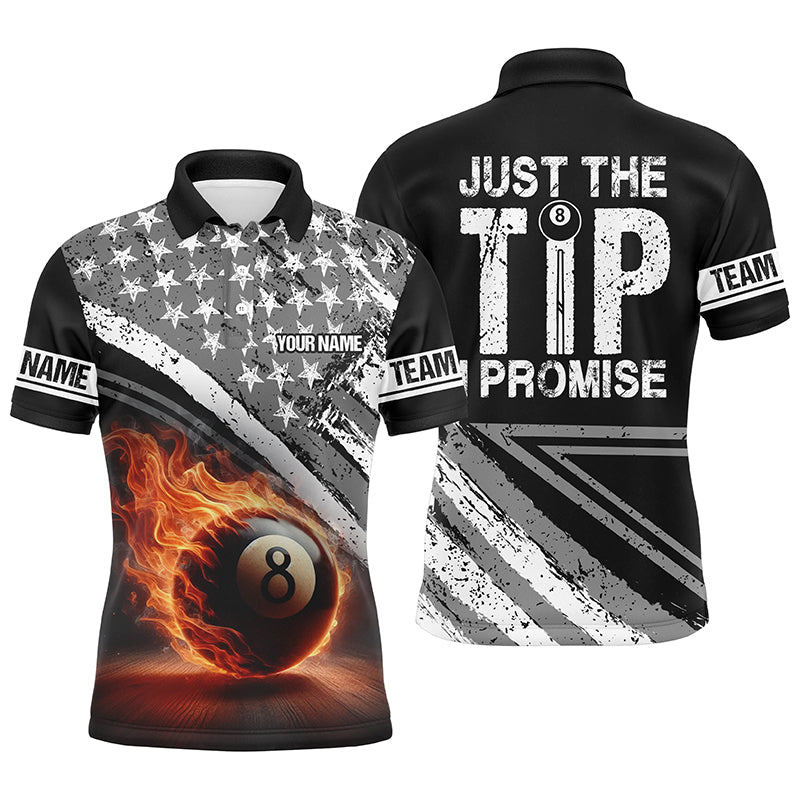 Personalized US Flag 8 Ball Pool 3D Polo Shirts For Men, Just The Tip I Promise Billiard Jerseys VHM1066