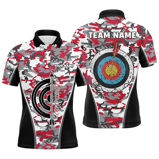Personalized Red Camo Target Archery Polo Shirts For Men Archery Jerseys Custom Archery Team Shirts VHM1138