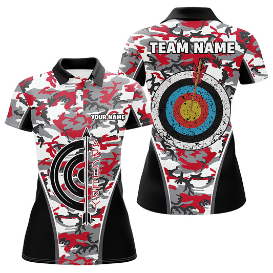 Personalized Red Camo Target Archery Polo Shirts For Women Archery Jerseys Custom Archery Team Shirts VHM1138