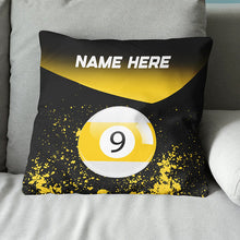 Load image into Gallery viewer, Personalized Yellow 9 Ball Billiard Pillow Custom Gifts For Pool Players VHM0926