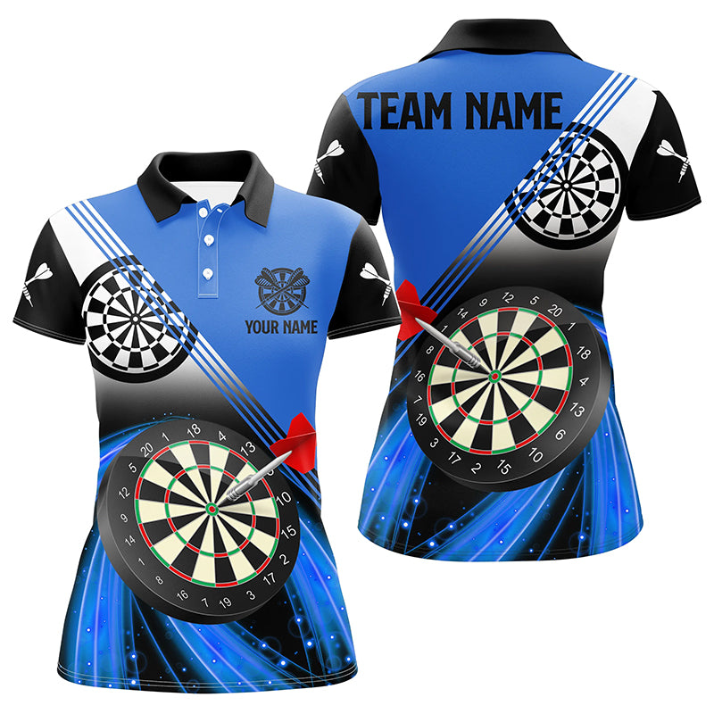 Personalized Blue Darts Polo Shirts For Women, Dart Team Jerseys Custom Womens Dart Apparel Design VHM1086