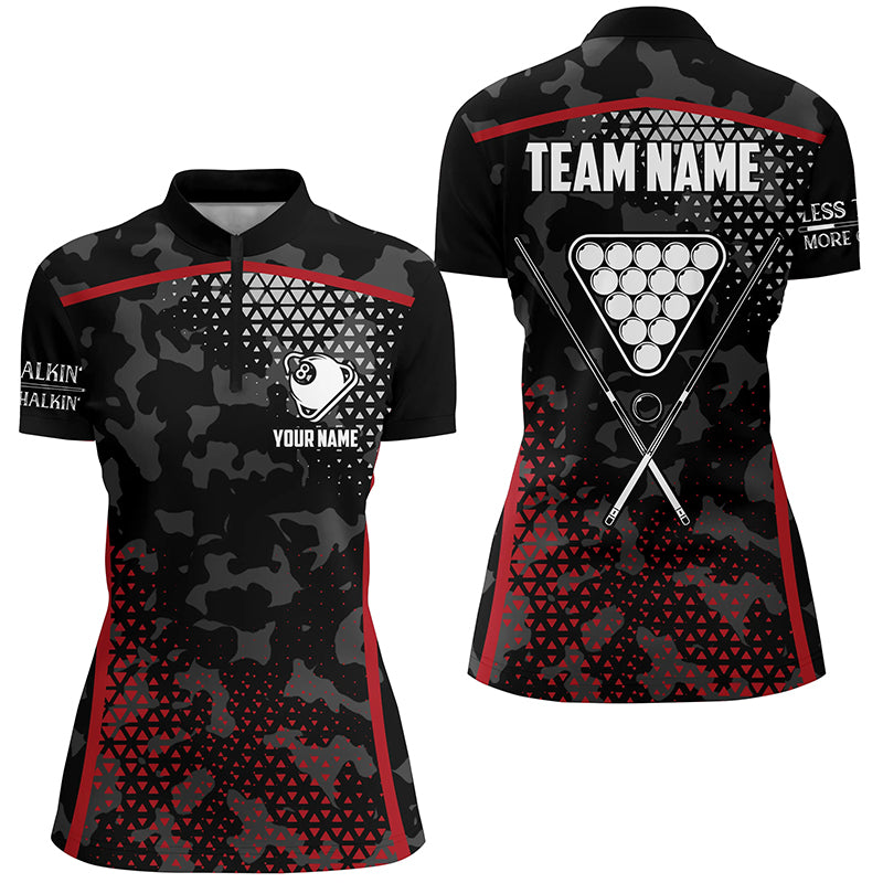 Personalized Red Black 8 Ball Pool Quarter-Zip Shirts For Women, Custom Billiard Balls Team Jerseys VHM0768