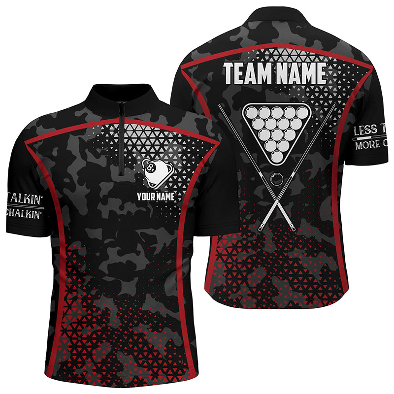 Personalized Red Black 8 Ball Pool Quarter-Zip Shirts For Men, Custom Billiard Balls Team Jerseys VHM0768