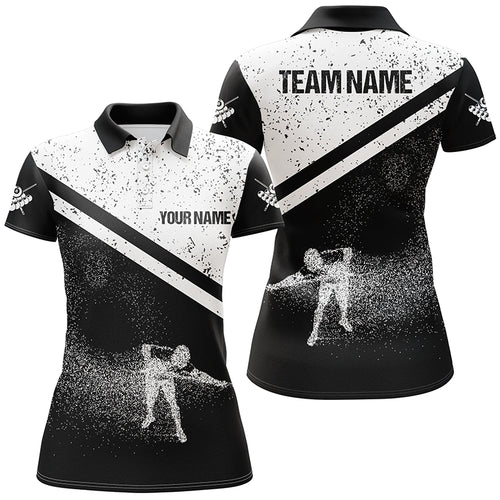 Personalized 3D Funny Billiards Polo Shirts For Women, Custom Pool Player White Grunge Jerseys VHM0176