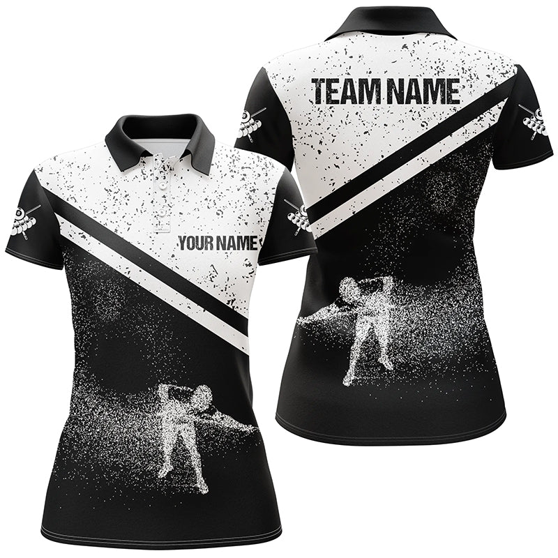 Personalized 3D Funny Billiards Polo Shirts For Women, Custom Pool Player White Grunge Jerseys VHM0176