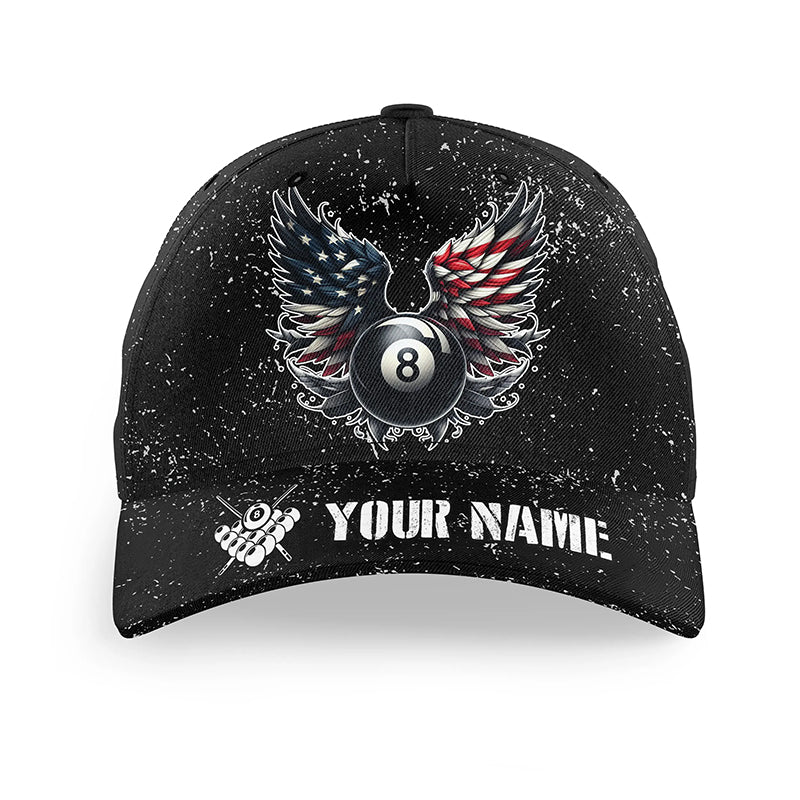 Personalized US Flag Billiard Balls 3D Hats Cap For Pool Players, Custom Billiard 8 Ball Wings Hats VHM1010