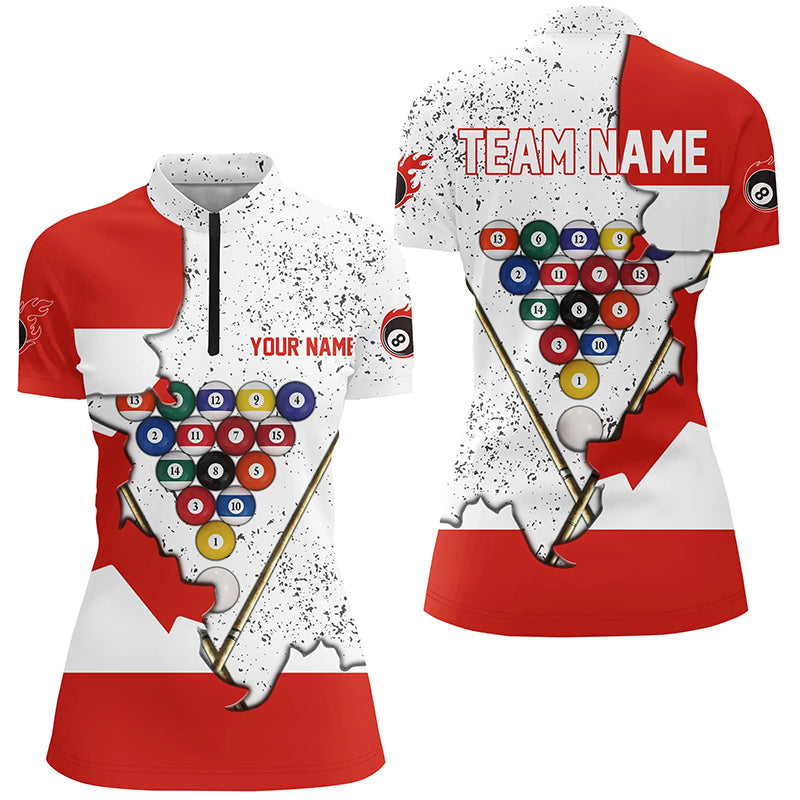 Personalized Canadian Flag Billiard Balls Quarter-Zip Shirts For Women, 8 Ball Pool Team Shirts VHM0619