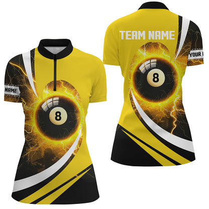 Personalized Thunder Lighting Yellow 8 Ball Billiard Shirts For Women Custom 8 Ball Pool Jerseys VHM1174