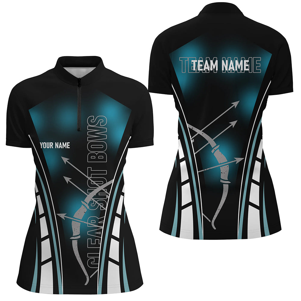 Personalized Clear Shot Bows Archery Quarter-Zip Shirts For Women, Black Blue Arrows Archery Shirts VHM0707
