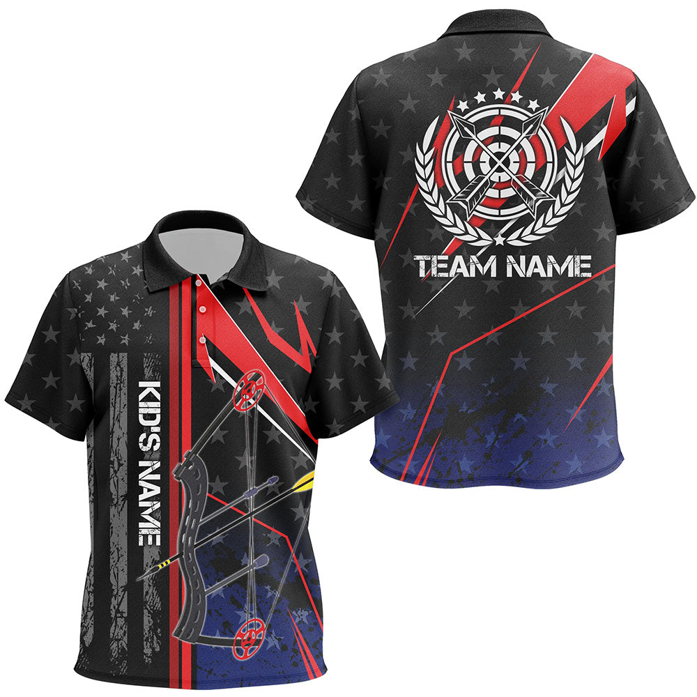 Personalized Archery Polo Shirts For Kids, Patriotic US Flag Bow And Arrow Archery Lover Shirts VHM0717