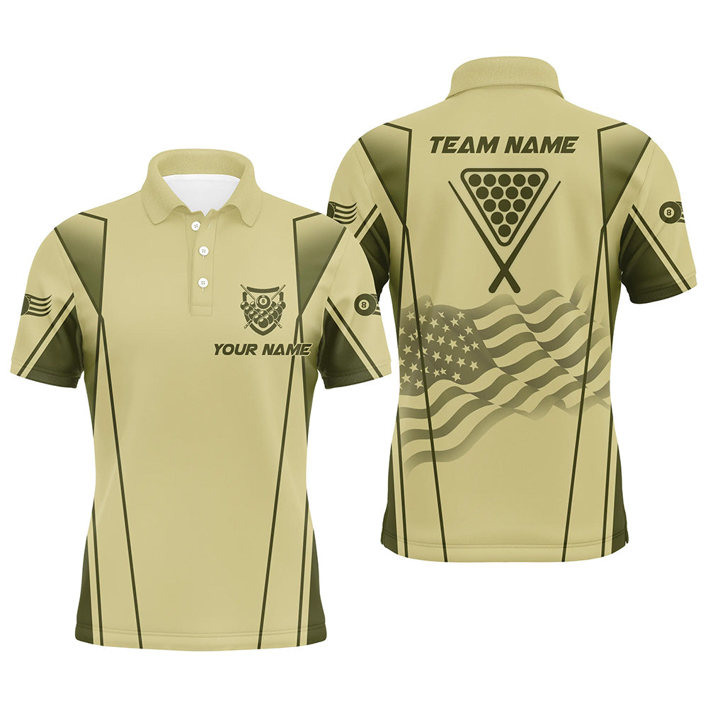 Personalized US Flag Billiard 8 Ball Pool 3D Polo Shirts For Men, Green Billiard Balls Team Jerseys VHM1050