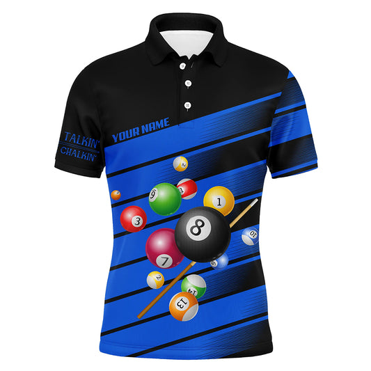 Personalized Blue Billiard Balls 3D Polo Shirts For Men, Less Talkin More Chalkin Billiard Jerseys VHM0751