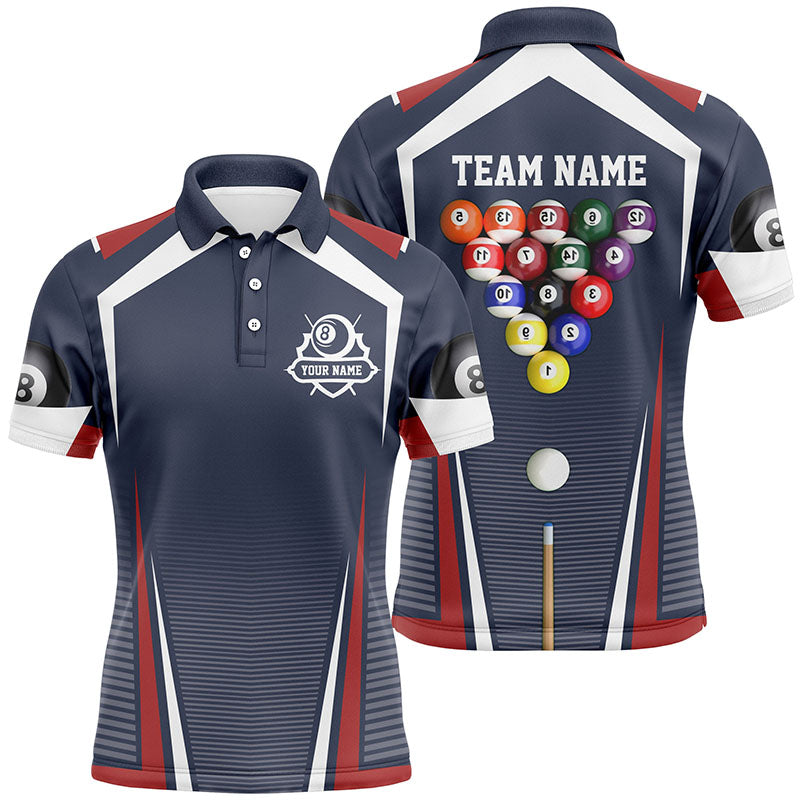 Personalized Billiard Balls Red Blue Sports Style Polo Shirts For Men, 8 Ball Billiards Jerseys VHM0044