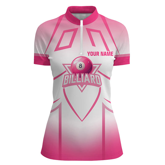 Personalized Pink 8 Ball Billiard Heart 3D Quarter-Zip Shirts For Women, Billiards Valentine Gifts VHM0964