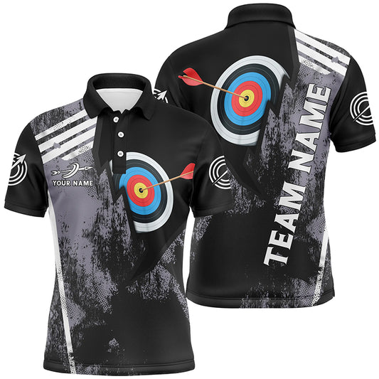 Personalized 3D Target Archery Polo Shirts For Men, Custom Arrow Archery Paint Black Jerseys VHM0576