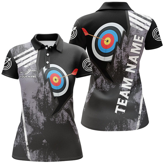 Personalized 3D Target Archery Polo Shirts For Women, Custom Arrow Archery Paint Black Jerseys VHM0576