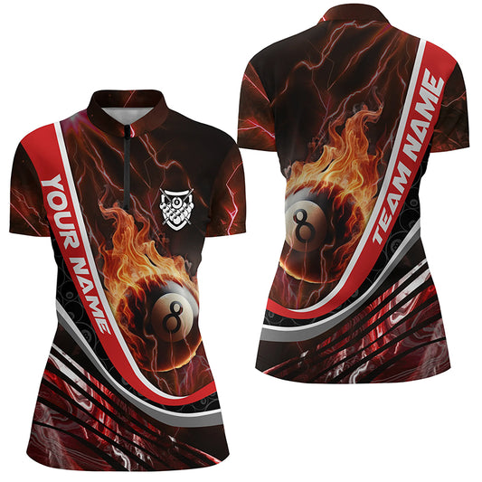Personalized Style Thunder Red Fire 8 Ball Billiard 3D Polo Shirts For Women, 8 Ball Pool Team Shirts VHM1069