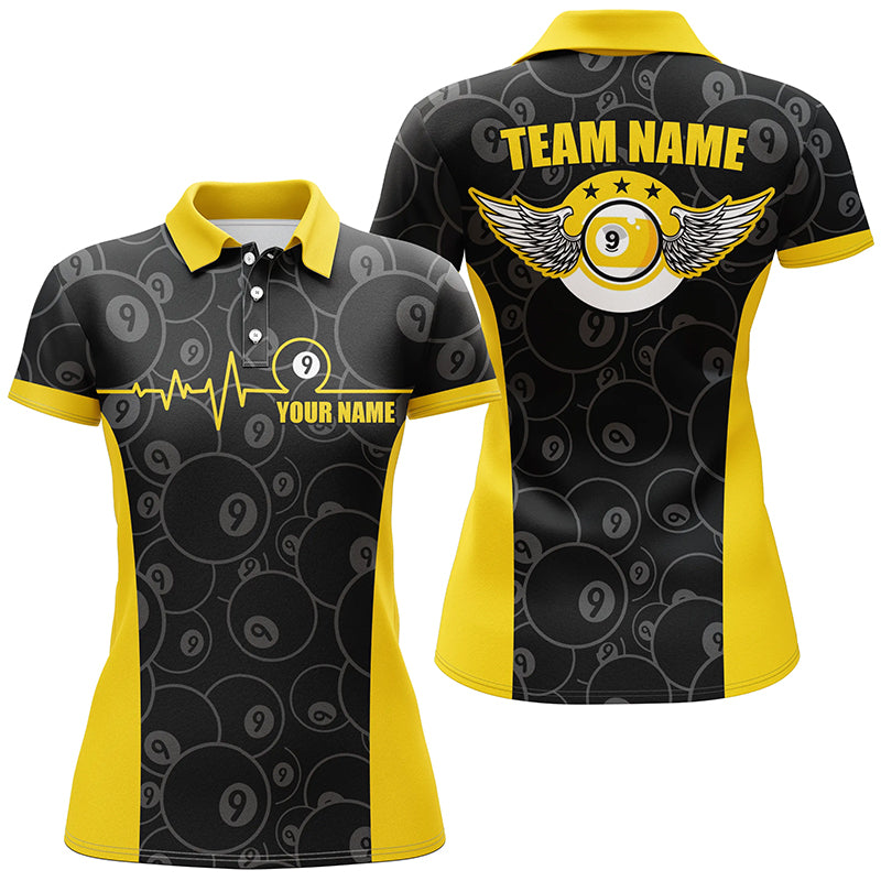 Personalized Funny 3D 9 Ball Pool Billiards Polo Shirts For Women, Custom 9 Ball Team Shirts VHM0608